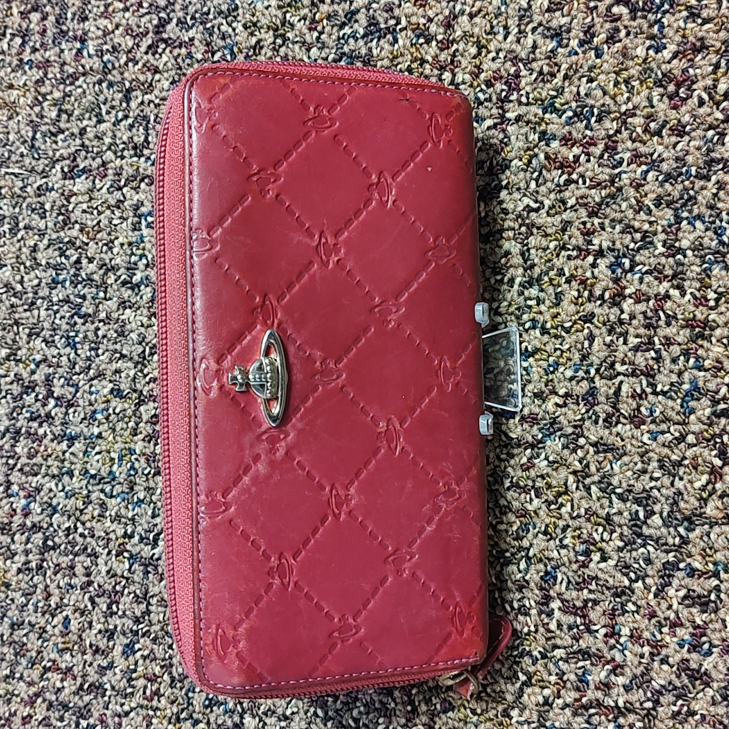 Vivienne Westwood Euc Monogram Smooth Magenta Leather Long Wallet (W71)
